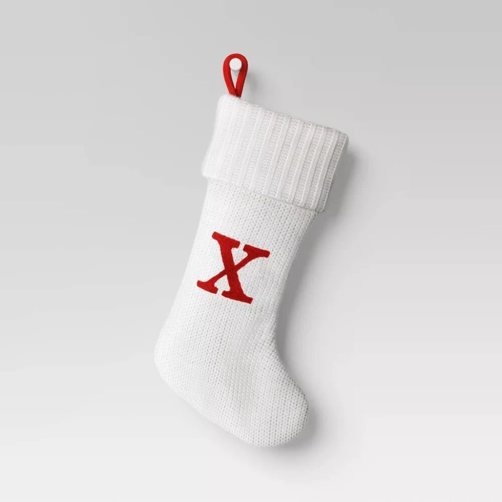 Letter X Stocking Wondershop Monogram Target 20 inch White Cream Knit New